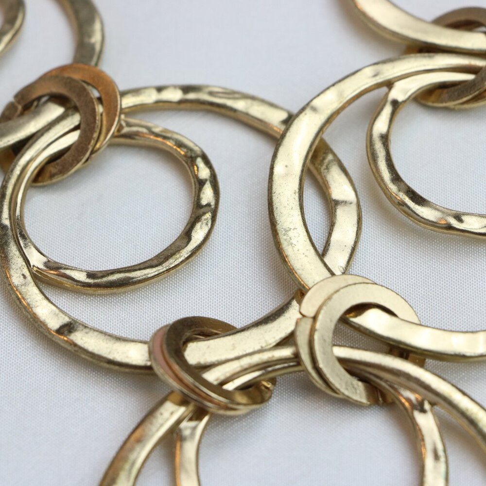 Gold Tone Hammered Circle Statement Necklace Adju… - image 3